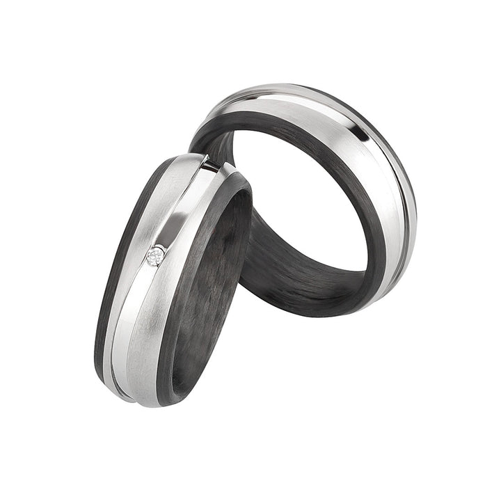 Ehe - Partnerringe aus Titan und Carbon mit Diamant ink. Gravur | AB 3850