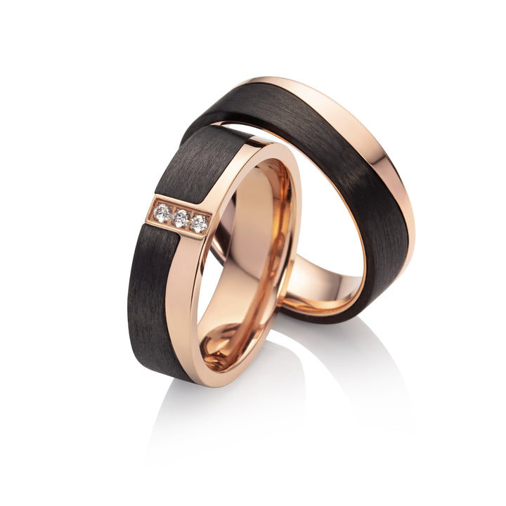 Ehe - Partnerringe aus Titan und Carbon mit Diamant ink. Gravur | AB 3852