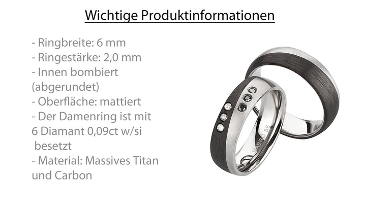 Ehe - Partnerringe aus Titan und Carbon mit Diamant ink. Gravur | AB 3854