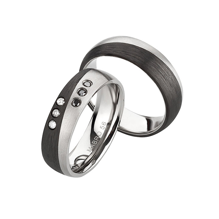 Ehe - Partnerringe aus Titan und Carbon mit Diamant ink. Gravur | AB 3854