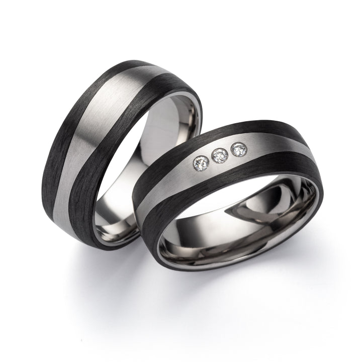 Ehe - Partnerringe aus Titan und Carbon mit Diamant ink. Gravur | AB 3856