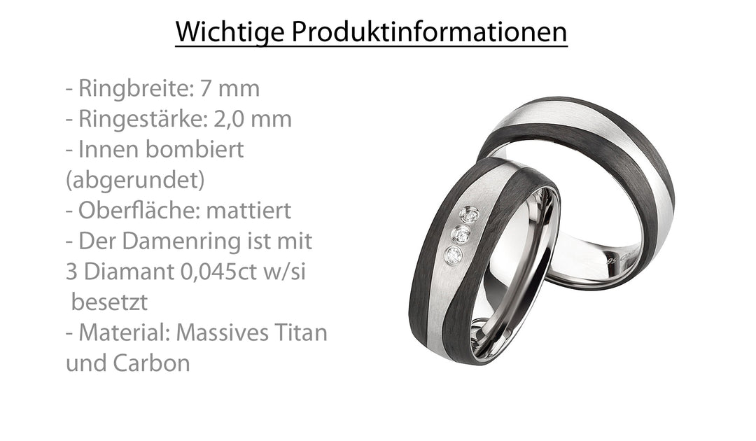 Ehe - Partnerringe aus Titan und Carbon mit Diamant ink. Gravur | AB 3856