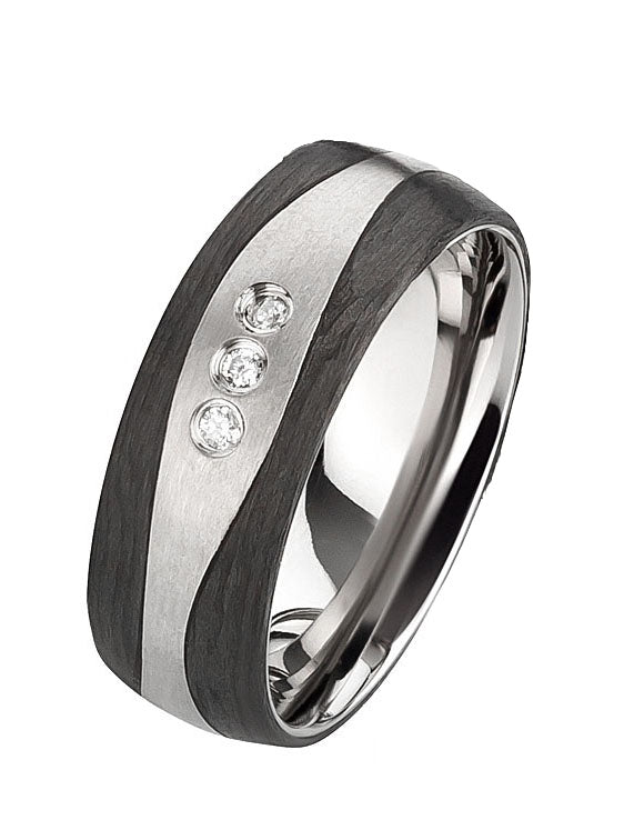 Ehe - Partnerringe aus Titan und Carbon mit Diamant ink. Gravur | AB 3856