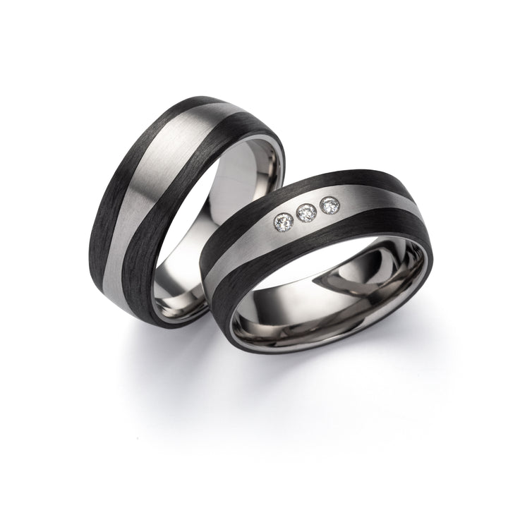 Ehe - Partnerringe aus Titan und Carbon mit Diamant ink. Gravur | AB 3856