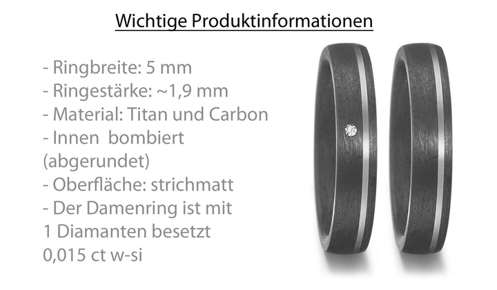 Ehe - Partnerringe aus Titan und Carbon mit Diamant ink. Gravur | AB 3936