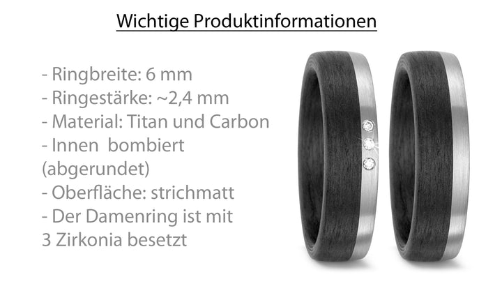 Partnerringe aus Titan und Carbon mit Zirkonia ink. Gravur | AB 3948