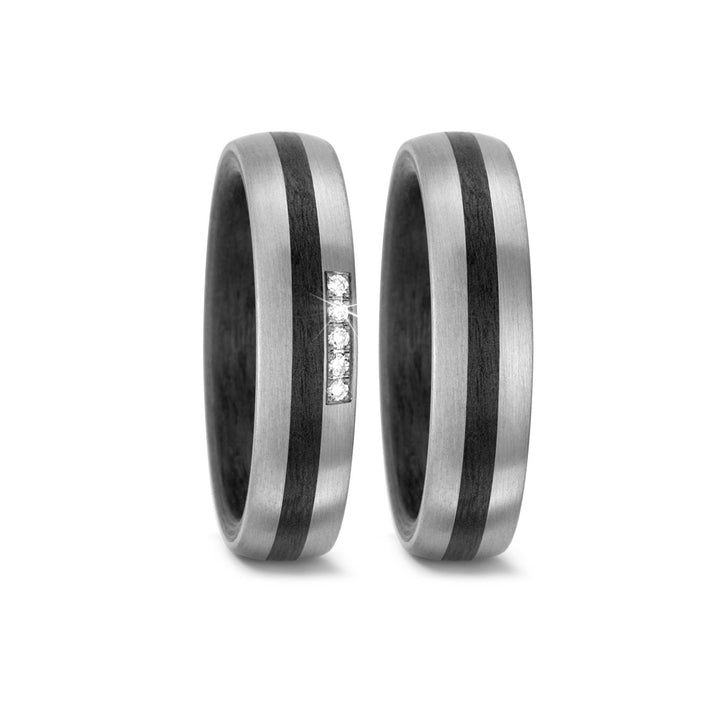 Partnerringe aus Titan und Carbon mit Zirkonia ink. Gravur | AB 3952