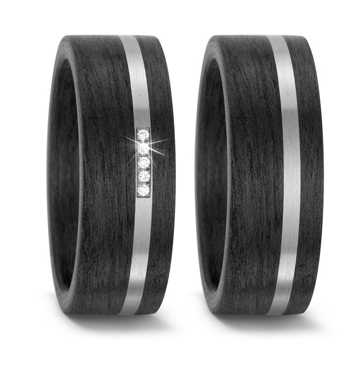 Partnerringe aus Titan und Carbon mit Zirkonia ink. Gravur | AB 3956