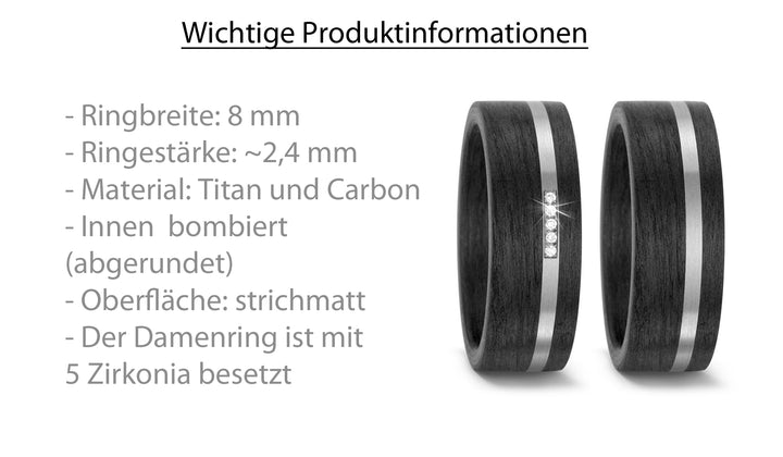 Partnerringe aus Titan und Carbon mit Zirkonia ink. Gravur | AB 3956