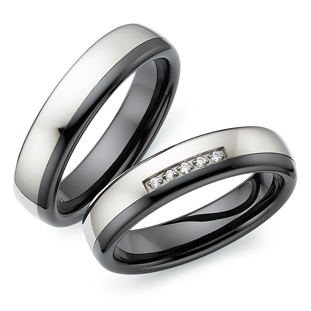 Ehe -Partner Freundschaftsringe aus Titan und Keramik mit Zirkonia ink.  Gravur | AB 4728