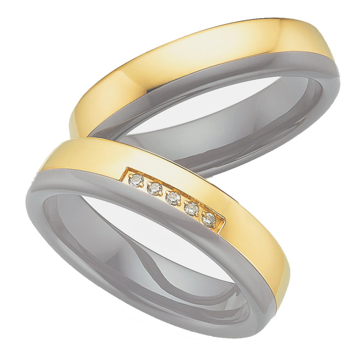 Ehe- Freundschaftsringe aus Titan und Keramik mit Zirkonia ink.  Gravur | AB 4730