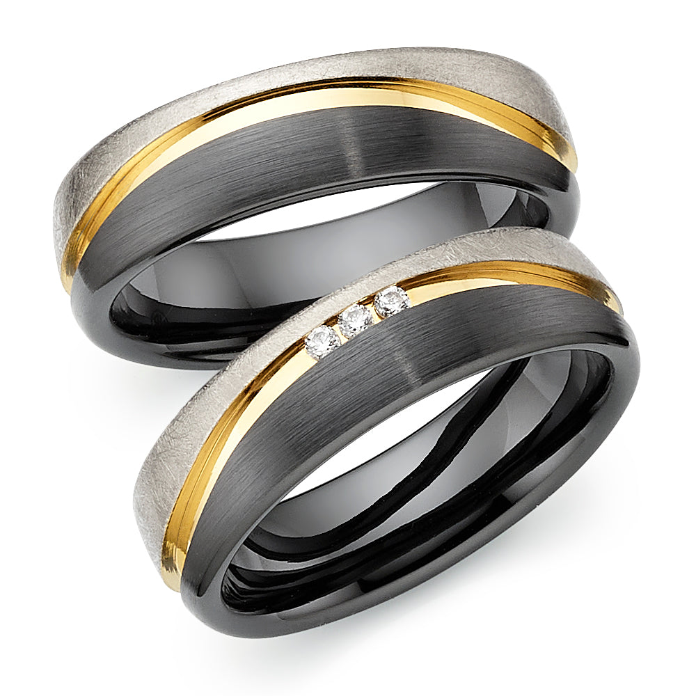 Ehe - Freundschaftsringe aus Titan und Keramik mit Zirkonia ink.  Gravur | AB 4732