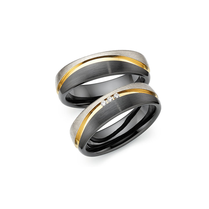 Ehe - Freundschaftsringe aus Titan und Keramik mit Zirkonia ink.  Gravur | AB 4732