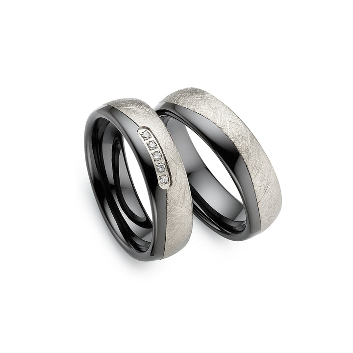 Ehe- Freundschaftsringe aus Titan und Keramik mit Zirkonia ink.  Gravur | AB 4734