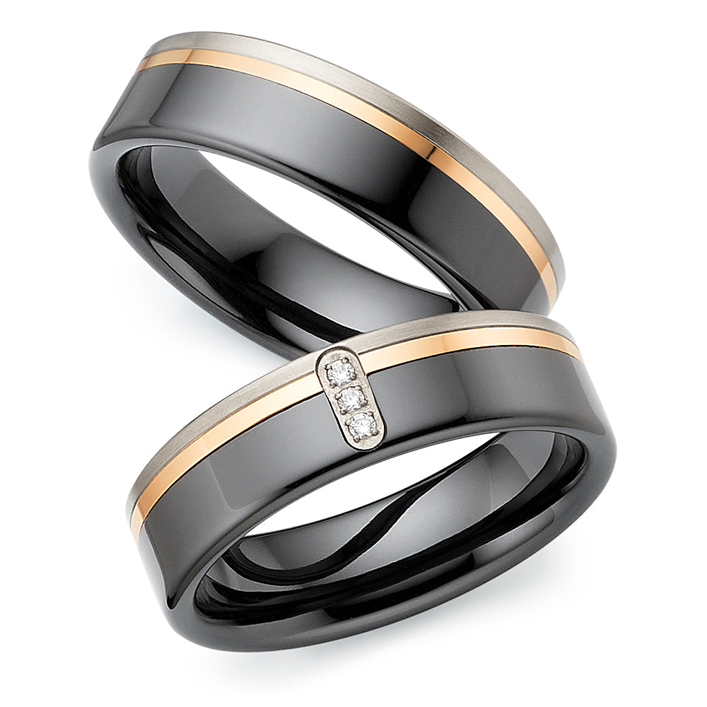 Ehe- Freundschaftsringe aus Titan und Keramik mit Zirkonia ink.  Gravur | AB 4736