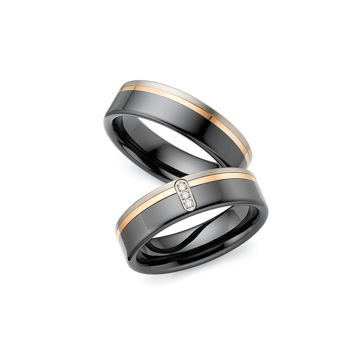 Ehe- Freundschaftsringe aus Titan und Keramik mit Zirkonia ink.  Gravur | AB 4736