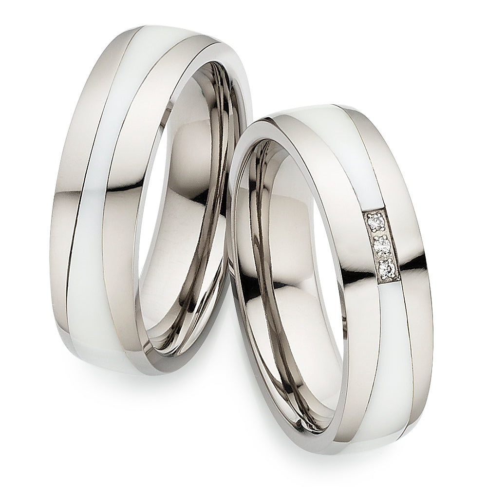 Ehe -Freundschaftsringe aus Titan und Keramik mit Zirkonia ink.  Gravur | AB 4738