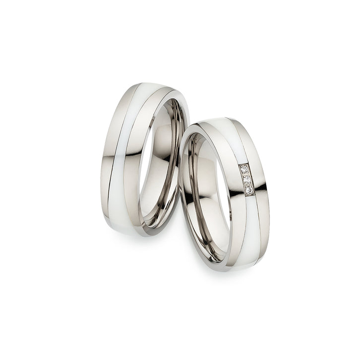 Ehe -Freundschaftsringe aus Titan und Keramik mit Zirkonia ink.  Gravur | AB 4738