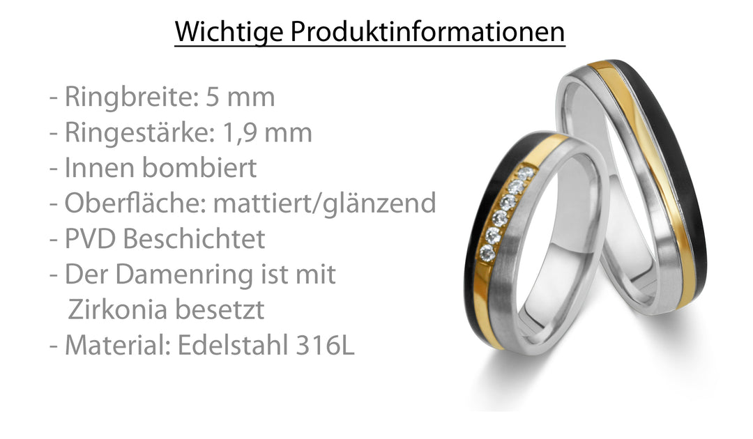 Ehe - Freundschaftsringe aus Edelstahl mit Zirkonia ink.  Gravur | AB 4786