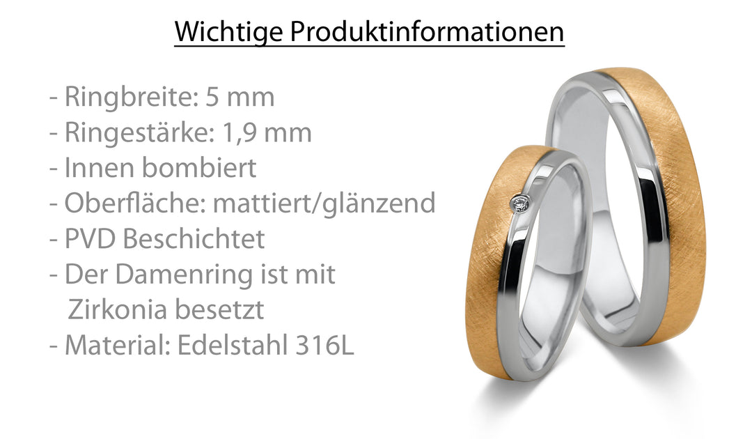 Ehe - Freundschaftsringe aus Edelstahl mit Zirkonia ink.  Gravur | AB 4788