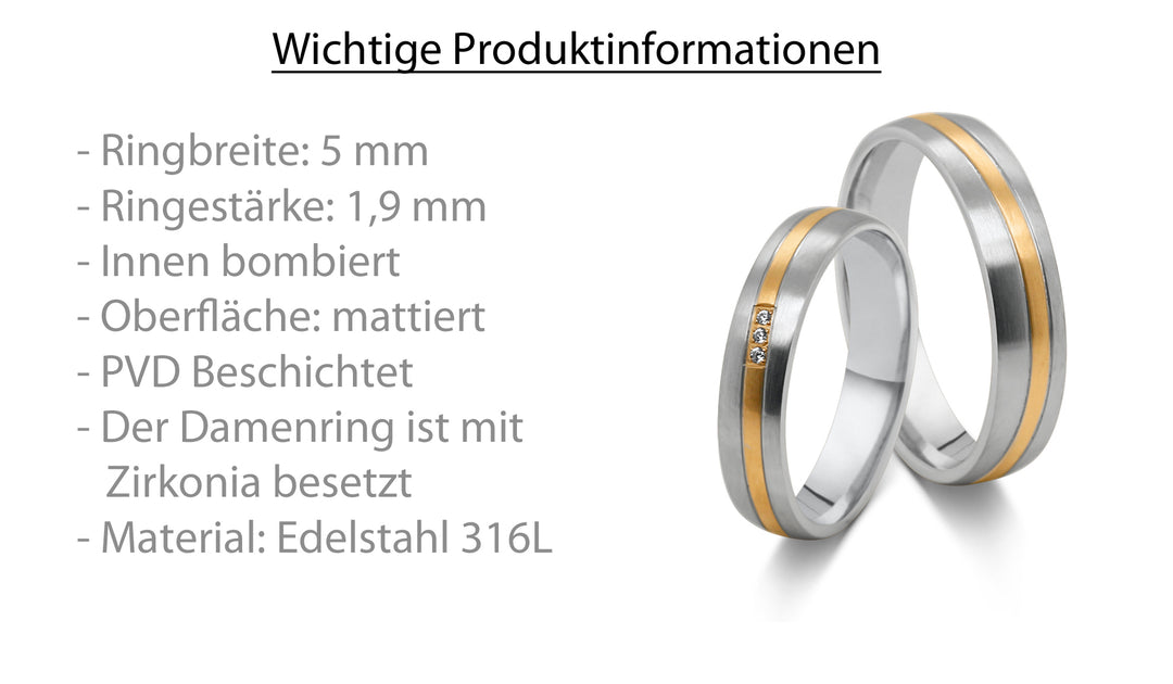 Ehe - Freundschaftsringe aus Edelstahl mit Zirkonia ink.  Gravur | AB 4790