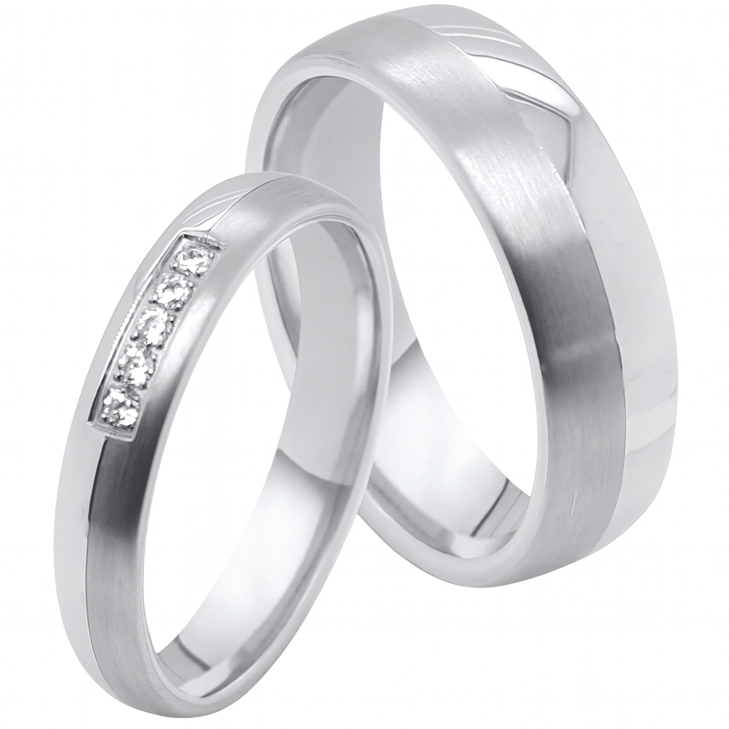 Ehe- Partnerrringe aus Titan und Edelstahl mit Zirkonia ink.  Gravur | AB 4822