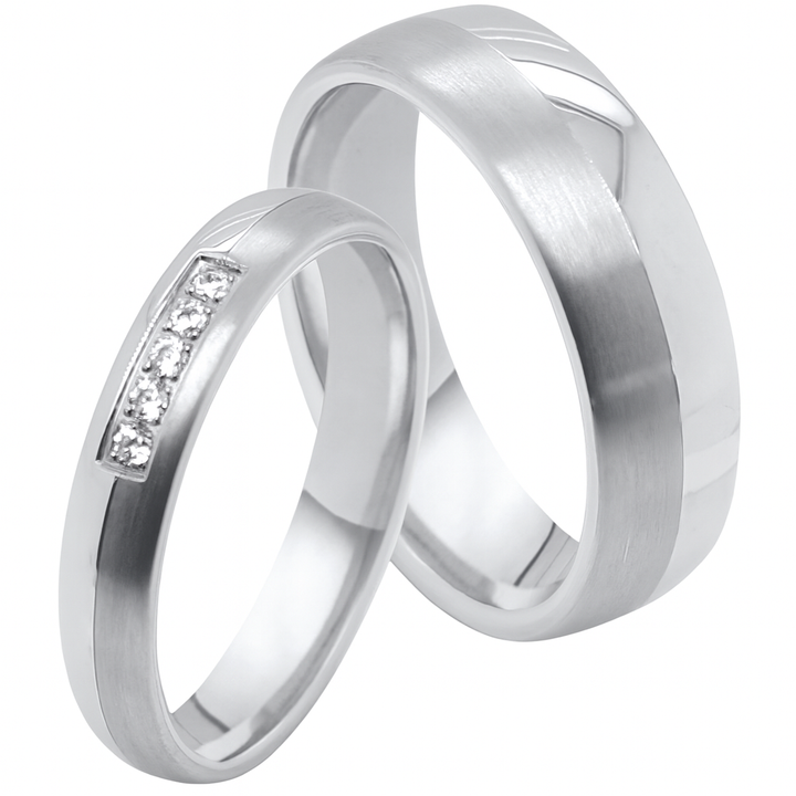 Ehe- Partnerrringe aus Titan und Edelstahl mit Zirkonia ink.  Gravur | AB 4822