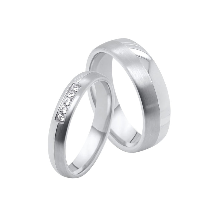 Ehe- Partnerrringe aus Titan und Edelstahl mit Zirkonia ink.  Gravur | AB 4822
