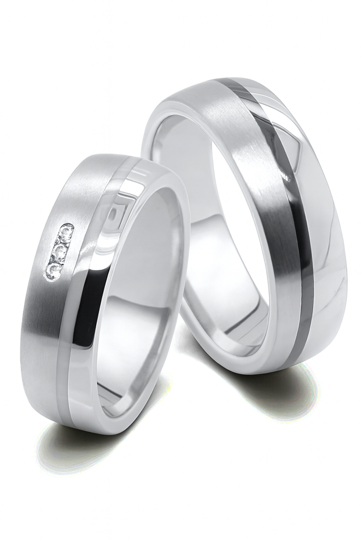 Ehe- Partnerrringe aus Titan, Edelstahl und Keramic mit Zirkonia ink.  Gravur | AB 4832
