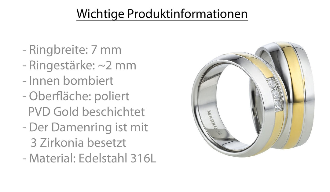 Angebot Partnerringe aus Edelstahl mit Zirkonia ink.  Gravur | AB 616