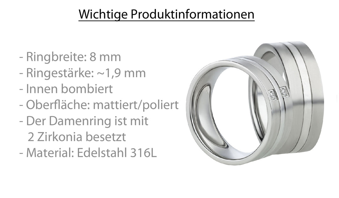Angebot Freundschaftsringe aus Edelstahl mit Zirkonia ink.  Gravur | AB 620
