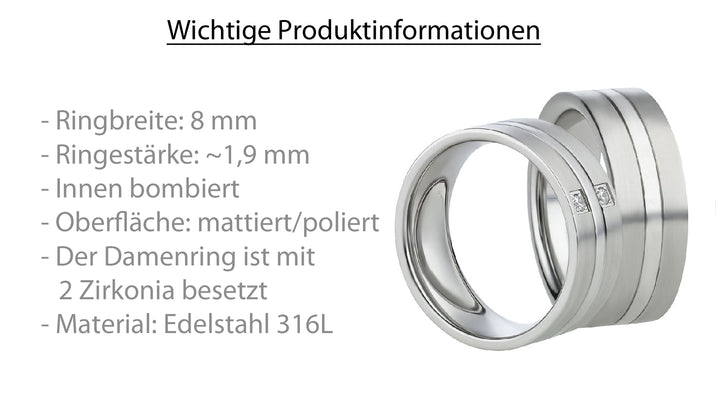 Angebot Freundschaftsringe aus Edelstahl mit Zirkonia ink.  Gravur | AB 620