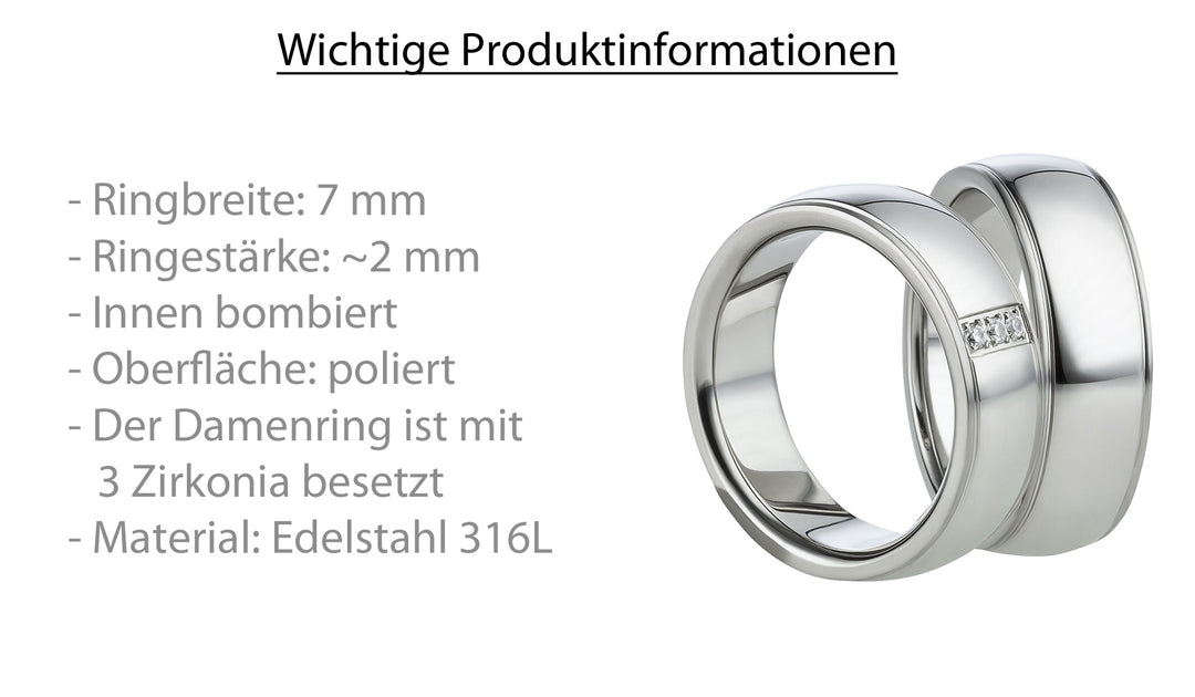 Angebot Partnerringe aus Edelstahl mit Zirkonia ink.  Gravur | AB 622