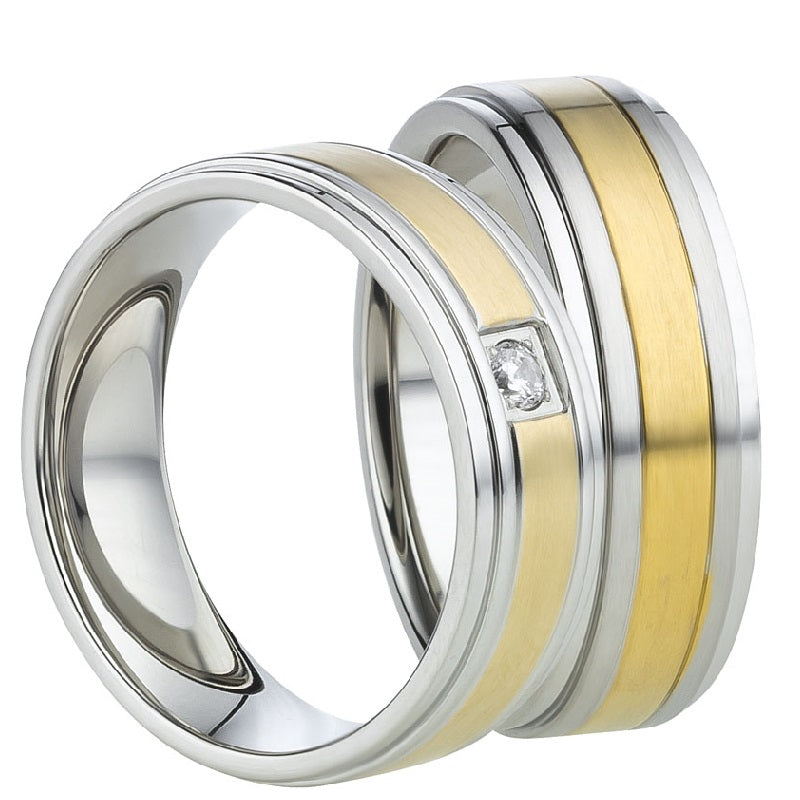 Angebot Partnerringe aus Edelstahl mit Zirkonia ink.  Gravur | AB 624