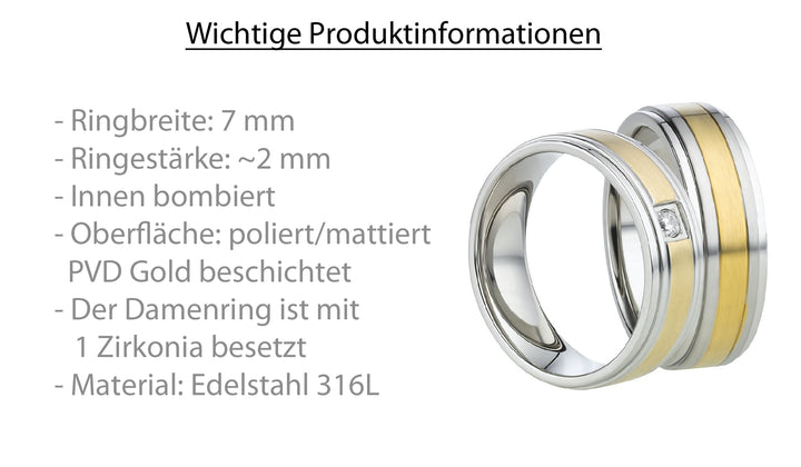 Angebot Partnerringe aus Edelstahl mit Zirkonia ink.  Gravur | AB 624