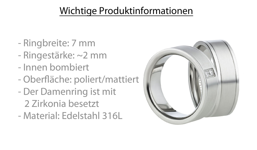 Angebot Partnerringe aus Edelstahl mit Zirkonia ink.  Gravur | AB 626