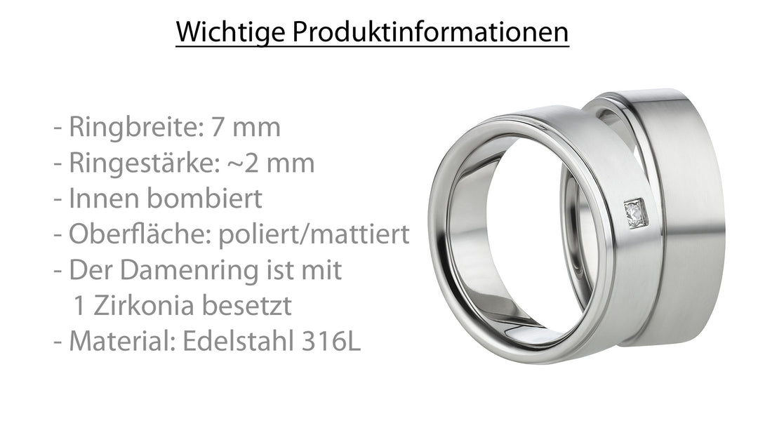 Angebot Freundschaftsringe aus Edelstahl mit Zirkonia ink.  Gravur | AB 628