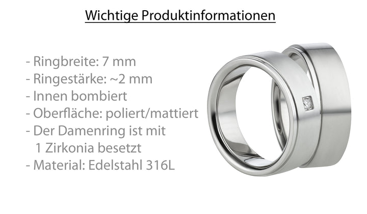 Angebot Freundschaftsringe aus Edelstahl mit Zirkonia ink.  Gravur | AB 628