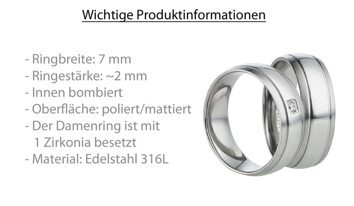 Angebot Freundschaftsringe aus Edelstahl mit Zirkonia ink.  Gravur | AB 630