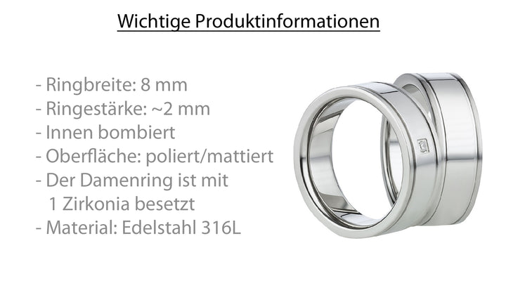 Angebot Freundschaftsringe aus Edelstahl mit Zirkonia ink.  Gravur | AB 632
