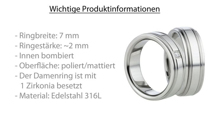 Angebot Freundschaftsringe aus Edelstahl mit Zirkonia ink.  Gravur | AB 636