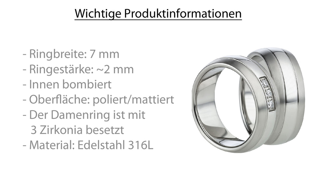 Angebot Partnerringe aus Edelstahl mit Zirkonia ink.  Gravur | AB 638