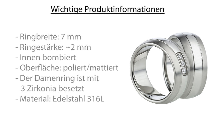 Angebot Partnerringe aus Edelstahl mit Zirkonia ink.  Gravur | AB 638
