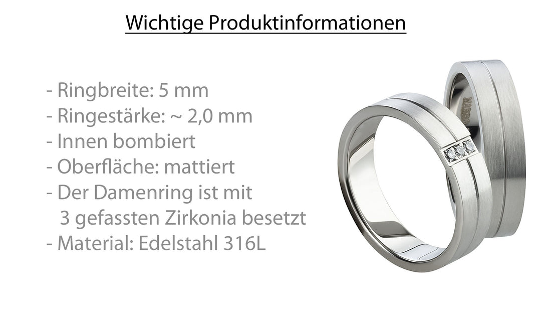 Freundschaftsringe aus Edelstahl mit Zirkonia ink.  Gravur | AB 816