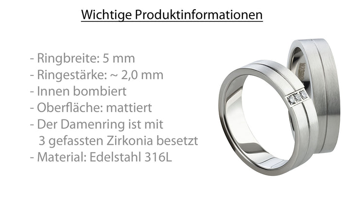 Freundschaftsringe aus Edelstahl mit Zirkonia ink.  Gravur | AB 816