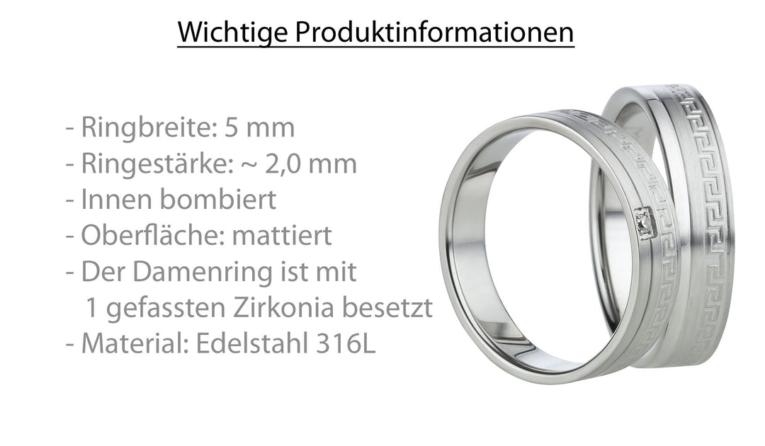 Freundschaftsringe aus Edelstahl mit Zirkonia ink.  Gravur | AB 830