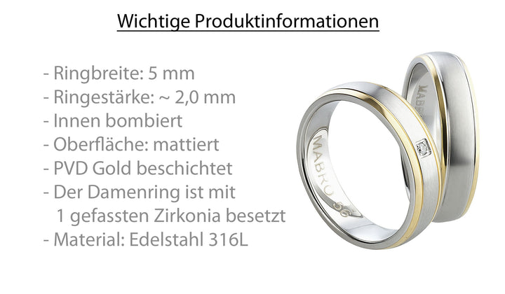 Freundschaftsringe aus Edelstahl mit Zirkonia ink.  Gravur | AB 836