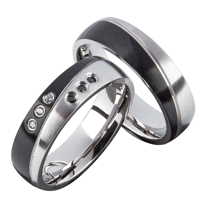 Freundschaftsringe aus Edelstahl mit Zirkonia ink.  Gravur | AB3140