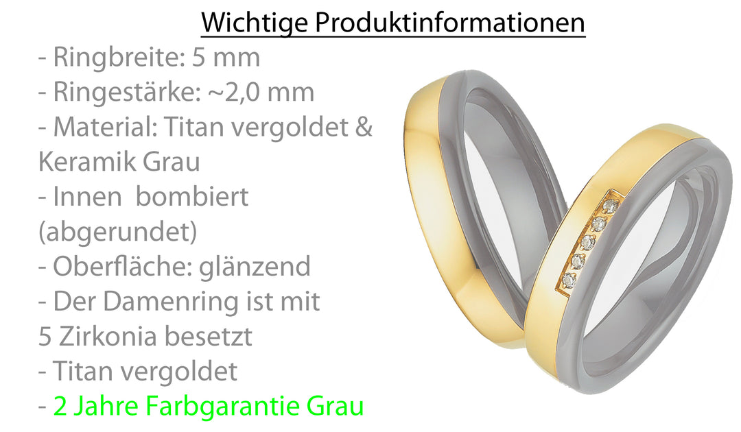 Ehe- Freundschaftsringe aus Titan und Keramik mit Zirkonia ink.  Gravur | AB 4730
