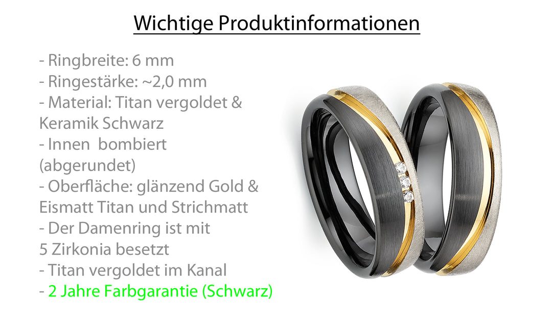 Ehe - Freundschaftsringe aus Titan und Keramik mit Zirkonia ink.  Gravur | AB 4732